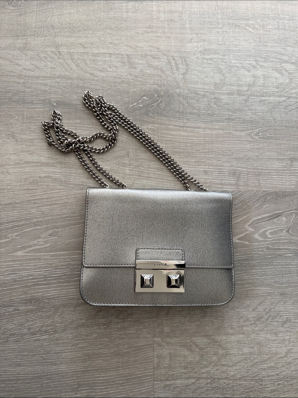Furla Metallic Silver Chain Bag